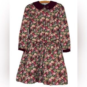 VTG 90s Sylvia Whyte Dress Sz 10 Cotton Velvet Dark Green Holiday Formal Floral